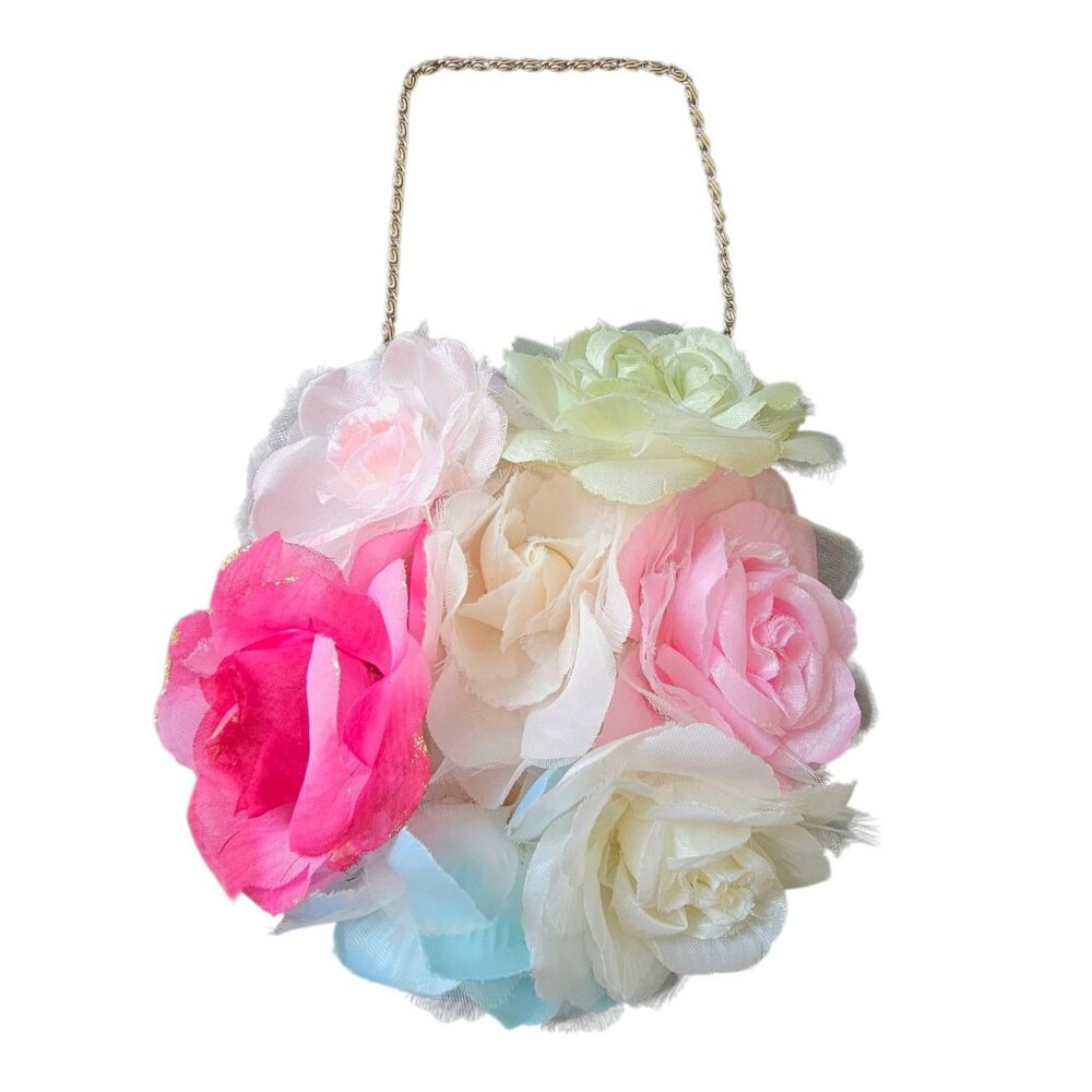 NWOT Satin/Multicolored Flower Handbag